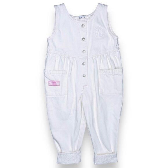 Vintage Jordache Girls Lace Bubble Denim Overalls Longall Romper Outfit 4 - Picture 1 of 16